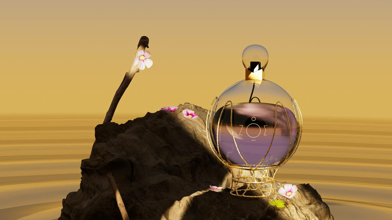 Image 3D de la bouteille de parfum zoe
